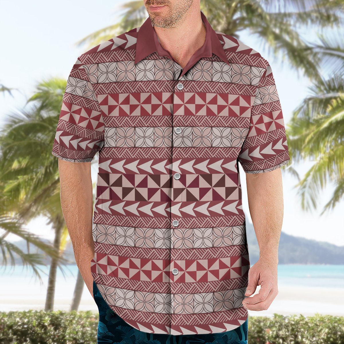 Pasifika Sataoa Pattern Simple Motif Hawaiian Shirt Cherry LT9 - Polynesian Pride