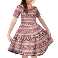 Pasifika Sataoa Pattern Simple Motif Kid Short Sleeve Dress Cherry LT9 KID Cherry - Polynesian Pride