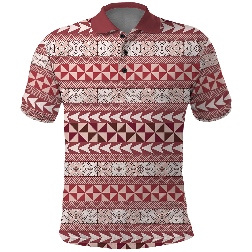 Pasifika Sataoa Pattern Simple Motif Polo Shirt Cherry LT9 Cherry - Polynesian Pride