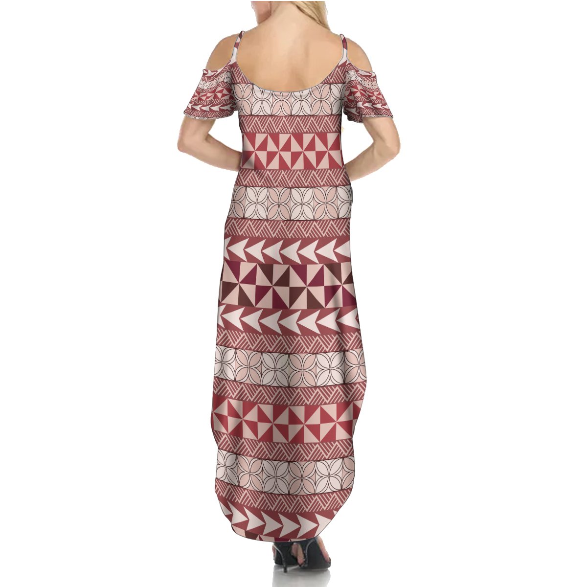 Pasifika Sataoa Pattern Simple Motif Summer Maxi Dress Cherry LT9 - Polynesian Pride