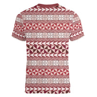 Pasifika Sataoa Pattern Simple Motif Women V Neck T Shirt Cherry LT9 - Polynesian Pride