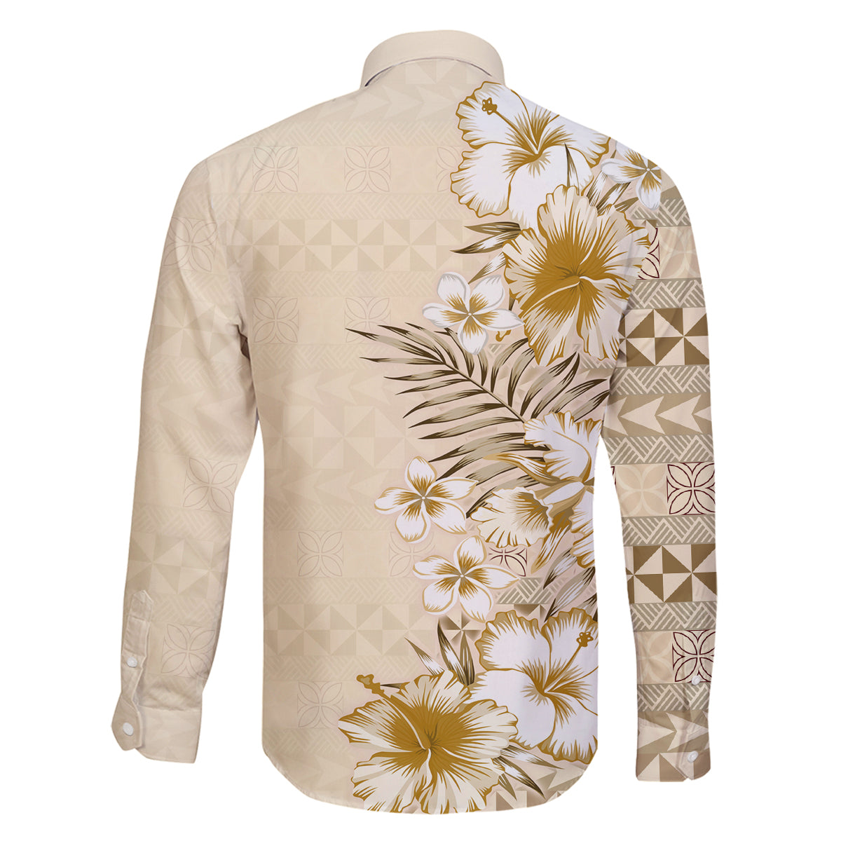 Pasifika Sataoa Pattern Plumeria Vintage Family Matching Summer Maxi Dress and Hawaiian Shirt Beige Tan LT9 - Polynesian Pride