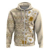 Pasifika Sataoa Pattern Plumeria Vintage Hoodie Beige Tan LT9 Zip Hoodie Beige Tan - Polynesian Pride