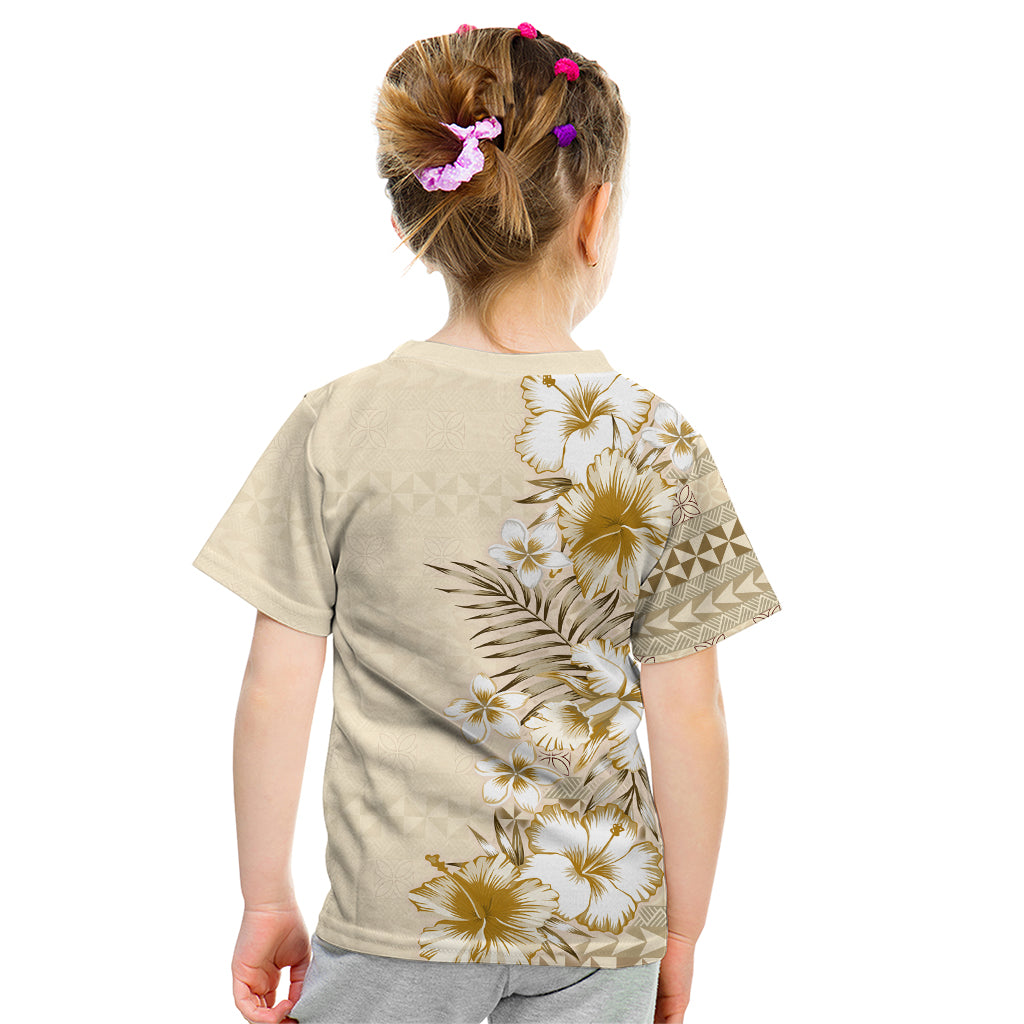 Pasifika Sataoa Pattern Plumeria Vintage Kid T Shirt Beige Tan LT9 - Polynesian Pride