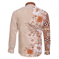 Pasifika Sataoa Pattern Plumeria Vintage Family Matching Summer Maxi Dress and Hawaiian Shirt Brown Beige Tan LT9 - Polynesian Pride