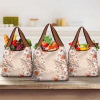 Pasifika Sataoa Pattern Plumeria Vintage Grocery Bag Brown Beige Tan
