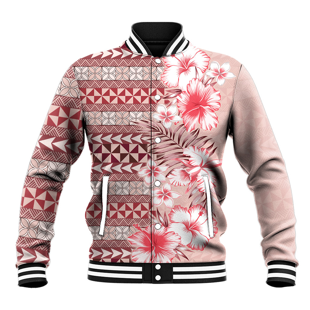 Pasifika Sataoa Pattern Plumeria Vintage Baseball Jacket Cherry LT9 Unisex Cherry - Polynesian Pride