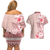 Pasifika Sataoa Pattern Plumeria Vintage Couples Matching Off Shoulder Short Dress and Hawaiian Shirt Cherry LT9 - Polynesian Pride