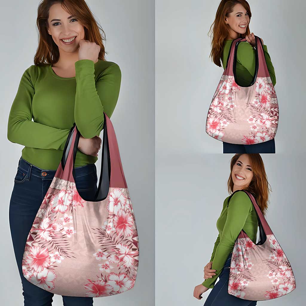 Pasifika Sataoa Pattern Plumeria Vintage Grocery Bag Cherry