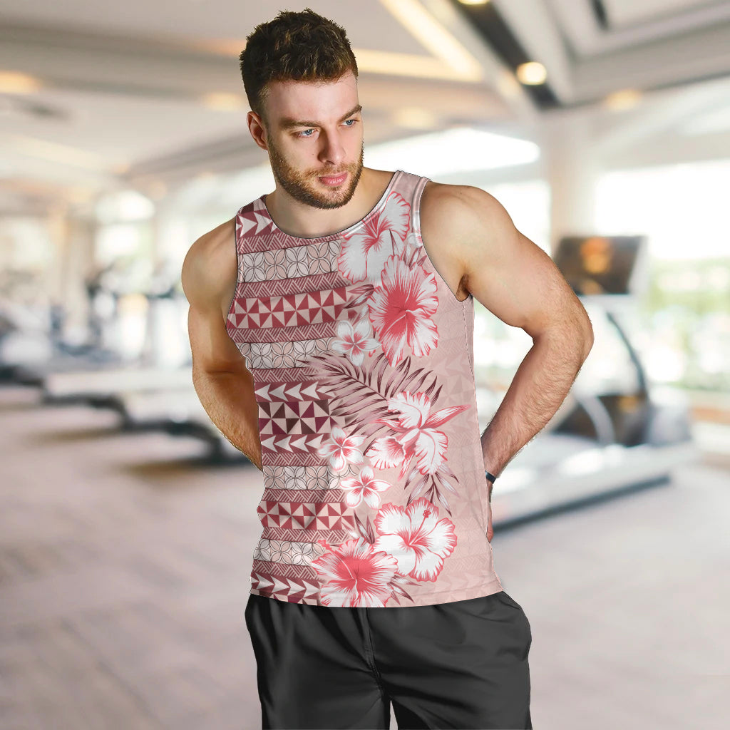 Pasifika Sataoa Pattern Plumeria Vintage Men Tank Top Cherry LT9 Cherry - Polynesian Pride