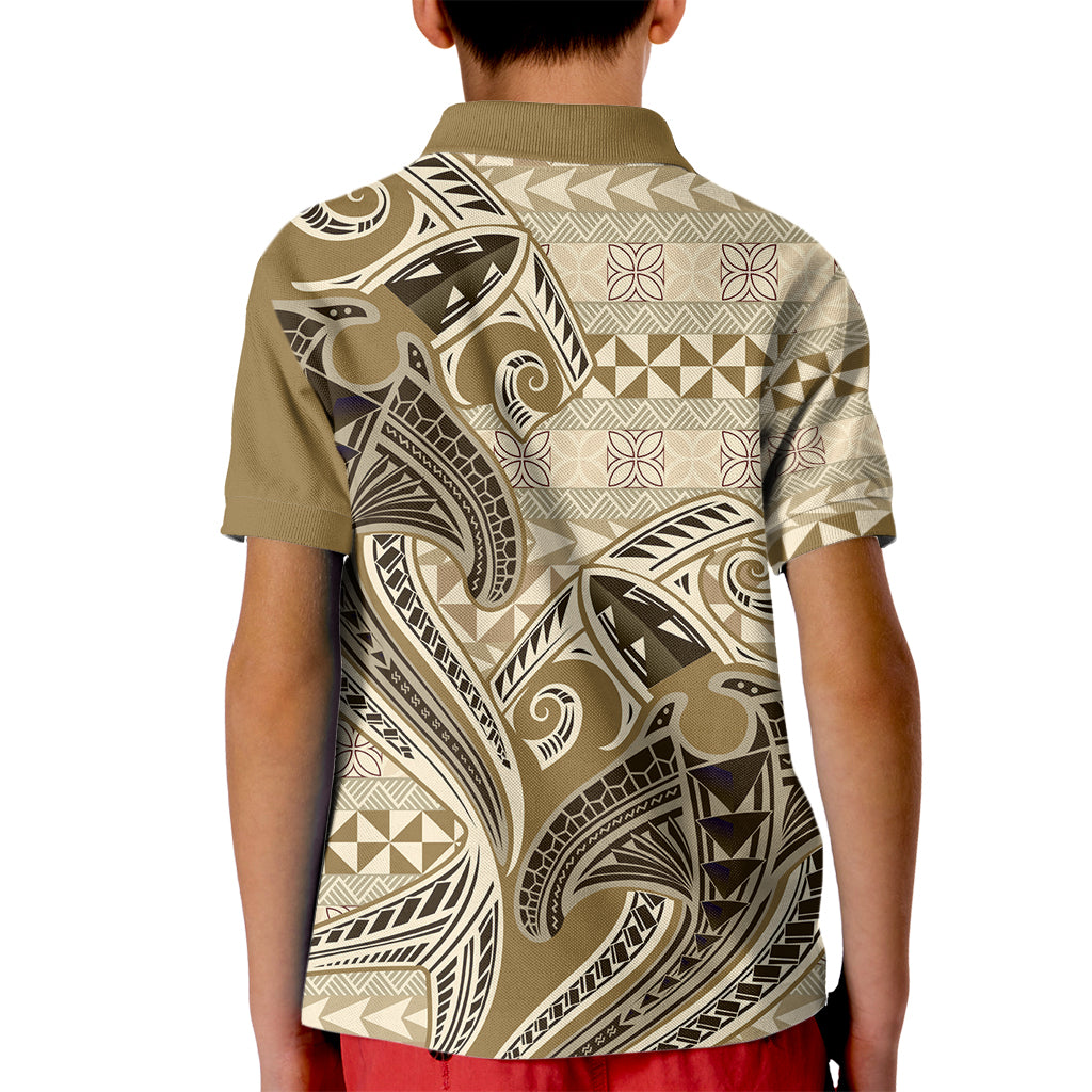 Vintage Hammerhead Shark Valentine Day Kid Polo Shirt Pasifika Sataoa Pattern - Beige Tan LT9 - Polynesian Pride