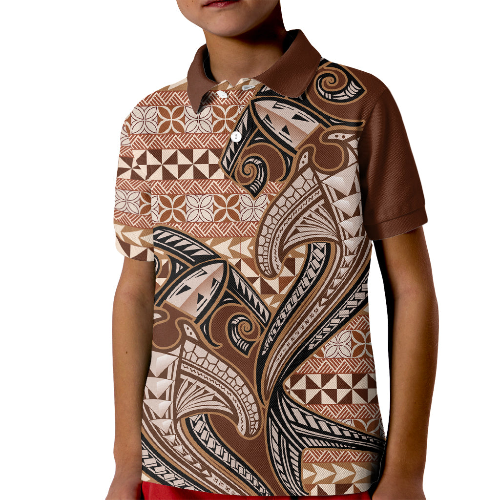 Vintage Hammerhead Shark Valentine Day Kid Polo Shirt Pasifika Sataoa Pattern - Brown Beige Tan LT9 Kid Brown - Polynesian Pride
