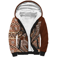 Vintage Hammerhead Shark Valentine Day Sherpa Hoodie Pasifika Sataoa Pattern - Brown Beige Tan LT9 Unisex Brown - Polynesian Pride