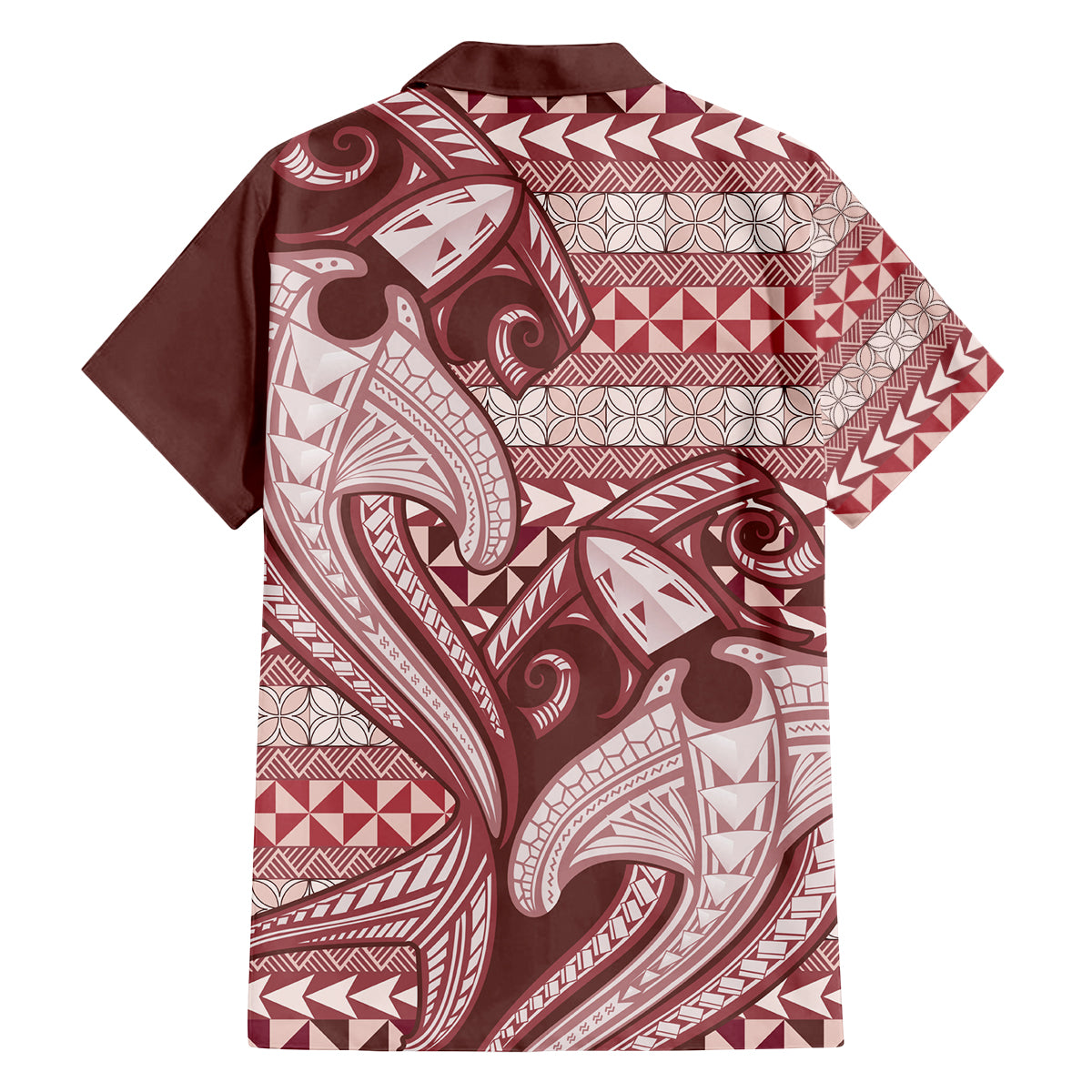 Vintage Hammerhead Shark Valentine Day Family Matching Off Shoulder Maxi Dress and Hawaiian Shirt Pasifika Sataoa Pattern - Cherry LT9 - Polynesian Pride