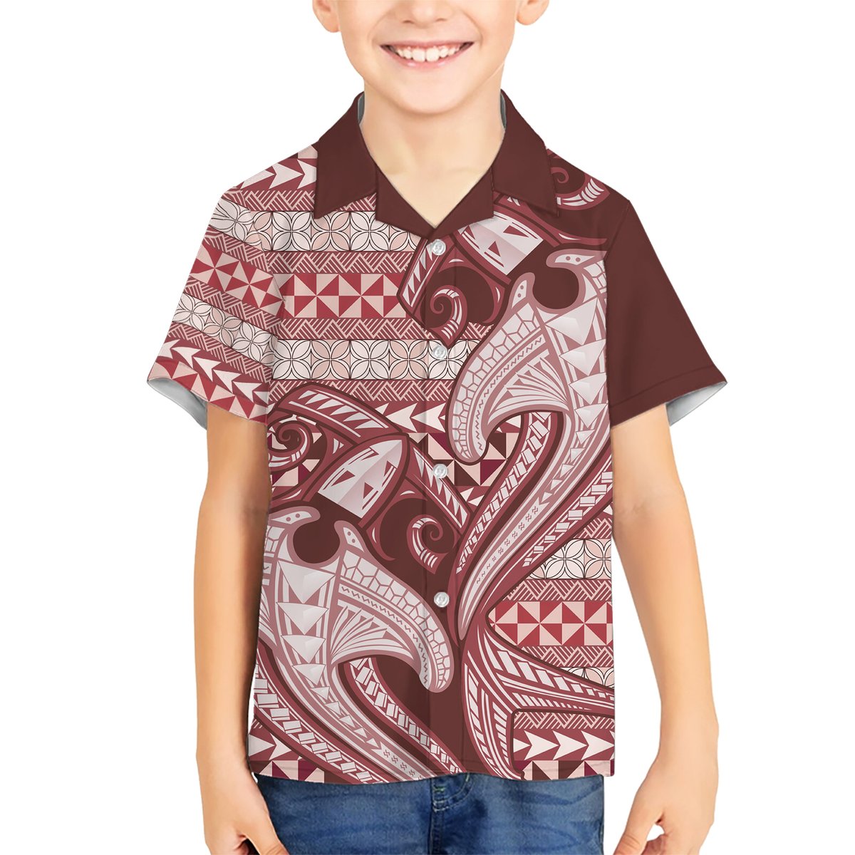 Vintage Hammerhead Shark Valentine Day Hawaiian Shirt Pasifika Sataoa Pattern - Cherry LT9 - Polynesian Pride