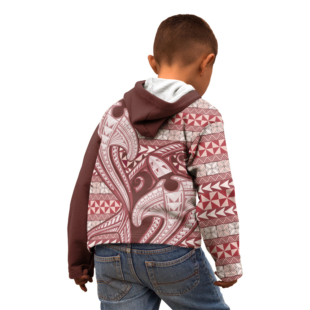 Vintage Hammerhead Shark Valentine Day Kid Hoodie Pasifika Sataoa Pattern - Cherry LT9 - Polynesian Pride