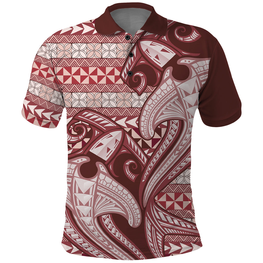 Vintage Hammerhead Shark Valentine Day Polo Shirt Pasifika Sataoa Pattern - Cherry LT9 Cherry - Polynesian Pride
