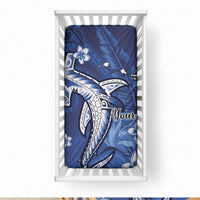 Personalized Hawaiian Maori Hammerhead Shark Baby Bed Cover Polu Plumeria LT9 28 × 52 in Blue - Polynesian Pride