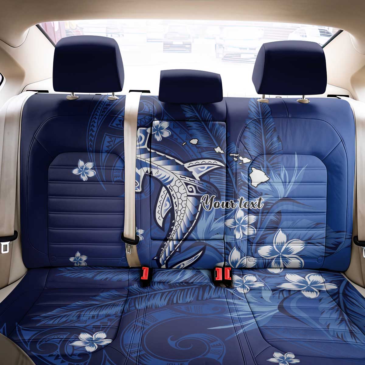 Personalized Hawaiian Maori Hammerhead Shark Back Car Seat Cover Polu Plumeria - Polynesian Pride