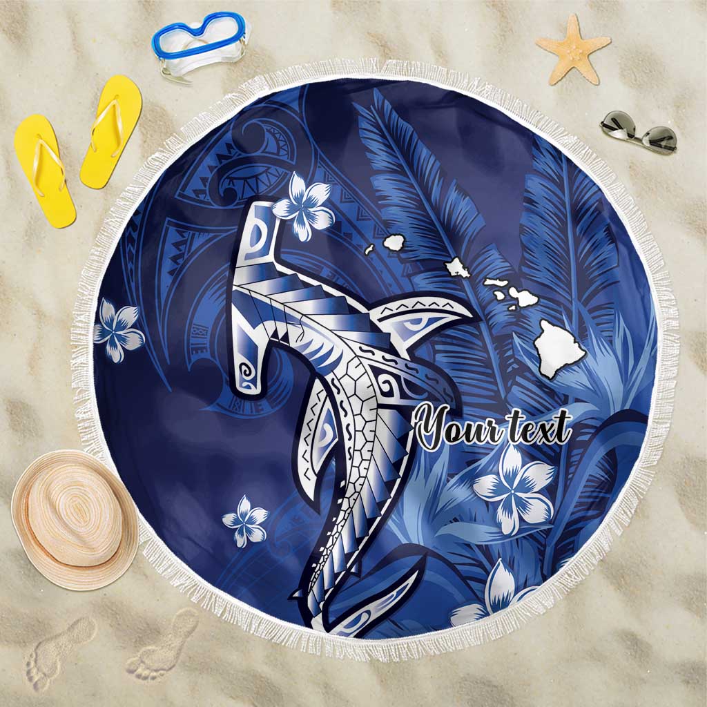 Personalized Hawaiian Maori Hammerhead Shark Beach Blanket Polu Plumeria - Polynesian Pride