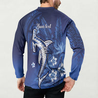Personalized Hawaiian Maori Hammerhead Shark Button Sweatshirt Polu Plumeria - Polynesian Pride