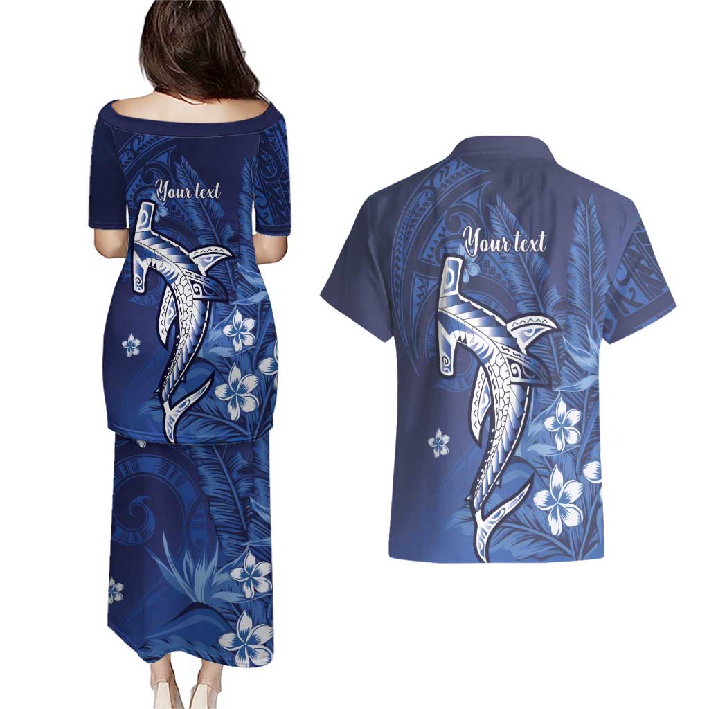 Personalized Hawaiian Maori Hammerhead Shark Couples Matching Puletasi and Hawaiian Shirt Polu Plumeria - Polynesian Pride