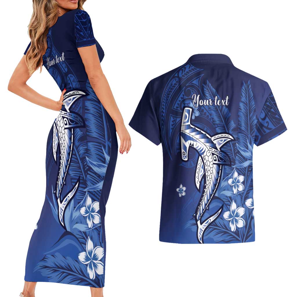 Personalized Hawaiian Maori Hammerhead Shark Couples Matching Short Sleeve Bodycon Dress and Hawaiian Shirt Polu Plumeria LT9 - Polynesian Pride