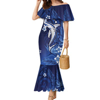 Personalized Hawaiian Maori Hammerhead Shark Family Matching Mermaid Dress and Hawaiian Shirt Polu Plumeria LT9 Mom's Dress Blue - Polynesian Pride