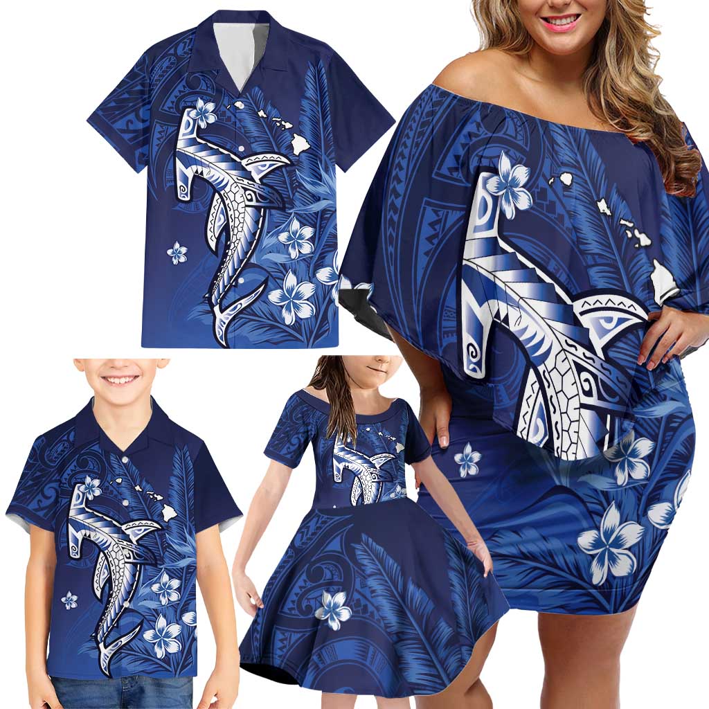 Personalized Hawaiian Maori Hammerhead Shark Family Matching Off Shoulder Short Dress and Hawaiian Shirt Polu Plumeria LT9 - Polynesian Pride