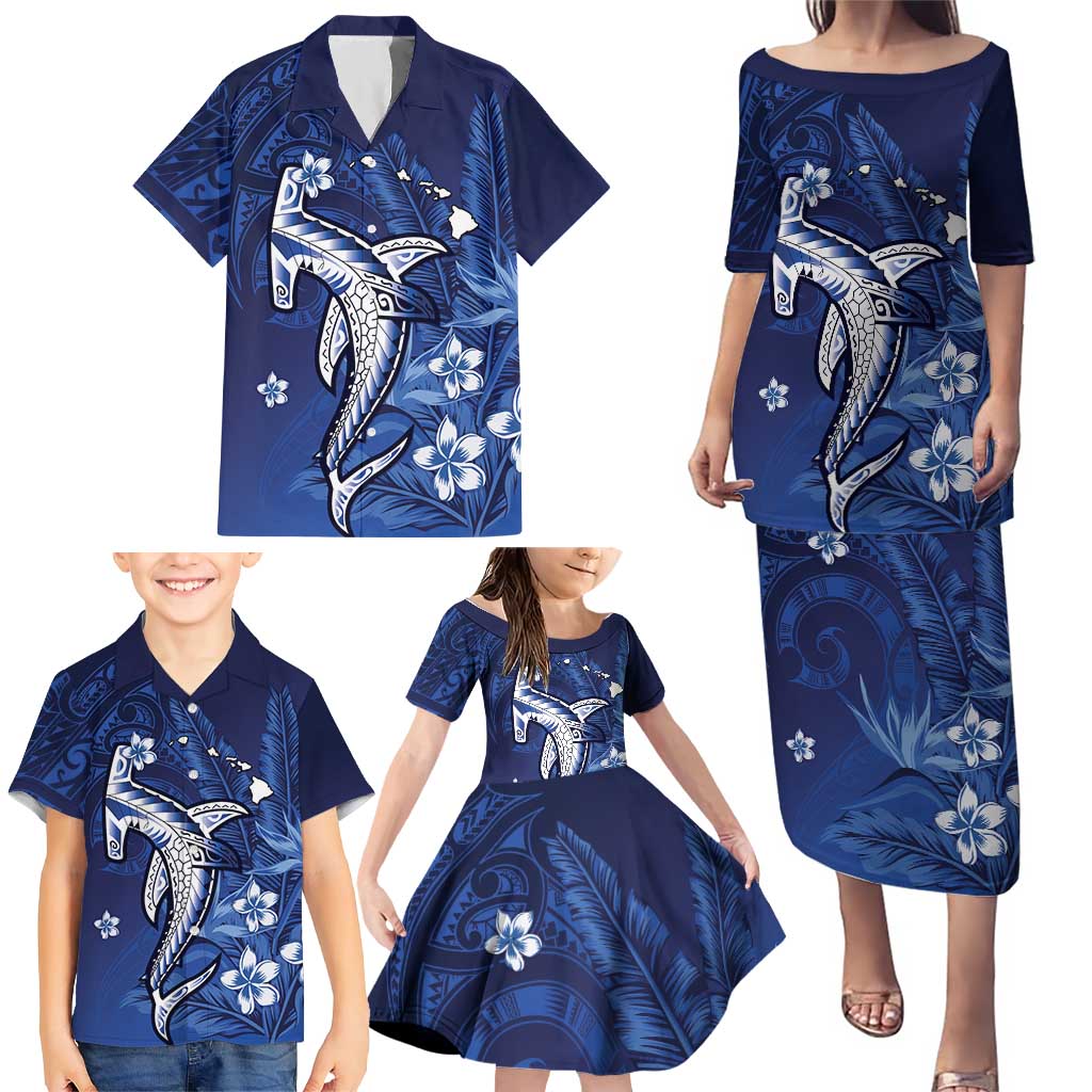 Personalized Hawaiian Maori Hammerhead Shark Family Matching Puletasi and Hawaiian Shirt Polu Plumeria LT9 - Polynesian Pride