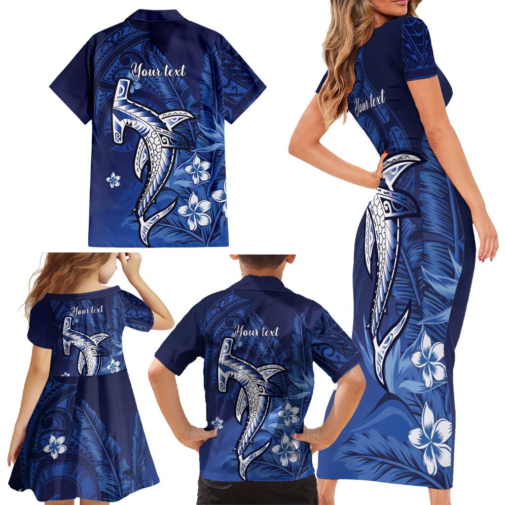 Personalized Hawaiian Maori Hammerhead Shark Family Matching Short Sleeve Bodycon Dress and Hawaiian Shirt Polu Plumeria LT9 - Polynesian Pride