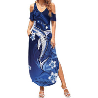 Personalized Hawaiian Maori Hammerhead Shark Family Matching Summer Maxi Dress and Hawaiian Shirt Polu Plumeria LT9 Mom's Dress Blue - Polynesian Pride
