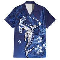 Personalized Hawaiian Maori Hammerhead Shark Family Matching Tank Maxi Dress and Hawaiian Shirt Polu Plumeria LT9 Dad's Shirt - Short Sleeve Blue - Polynesian Pride