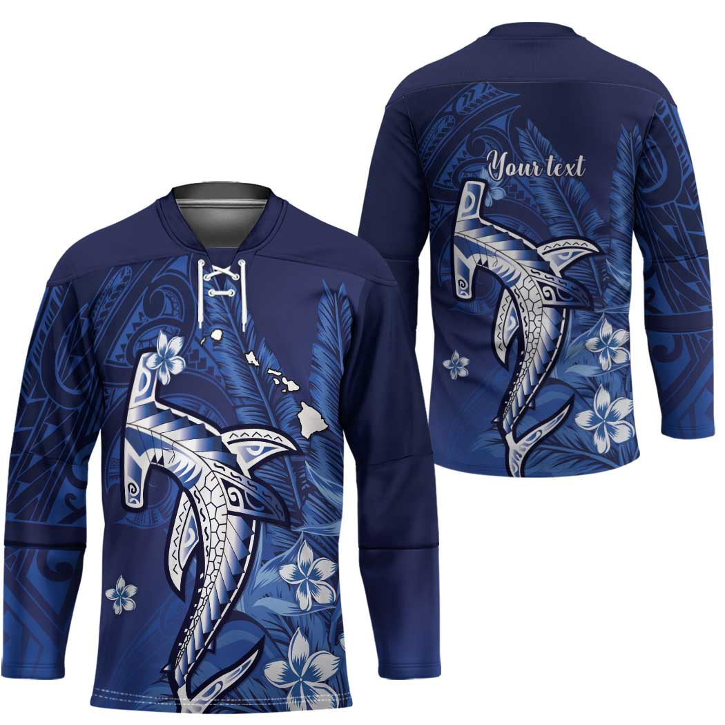 Personalized Hawaiian Maori Hammerhead Shark Hockey Jersey Polu Plumeria - Polynesian Pride