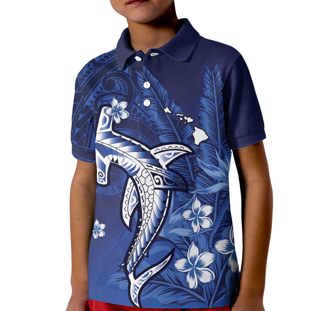 Personalized Hawaiian Maori Hammerhead Shark Kid Polo Shirt Polu Plumeria - Polynesian Pride