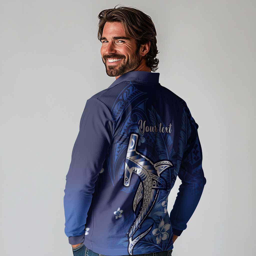 Personalized Hawaiian Maori Hammerhead Shark Long Sleeve Polo Shirt Polu Plumeria - Polynesian Pride