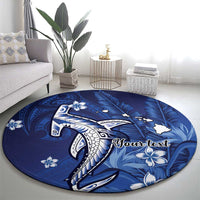Personalized Hawaiian Maori Hammerhead Shark Round Carpet Polu Plumeria - Polynesian Pride