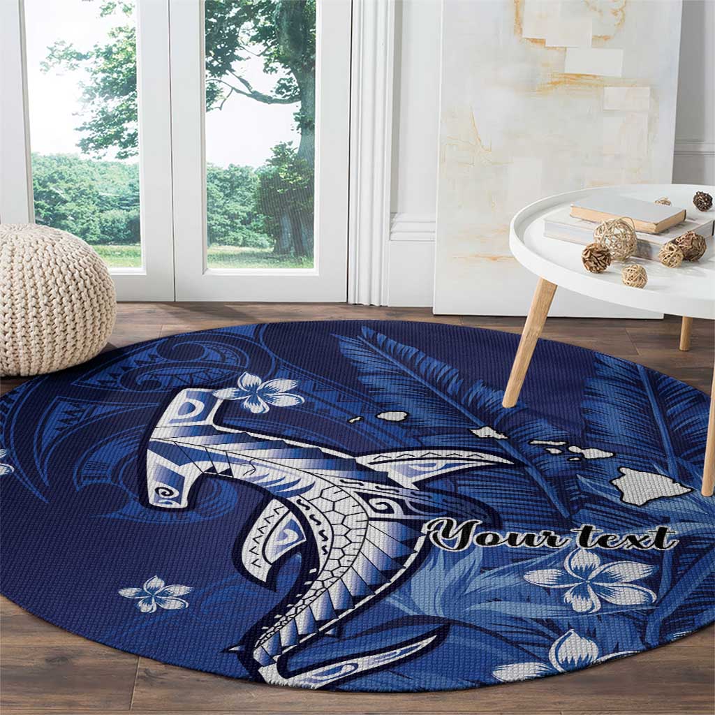 Personalized Hawaiian Maori Hammerhead Shark Round Carpet Polu Plumeria - Polynesian Pride