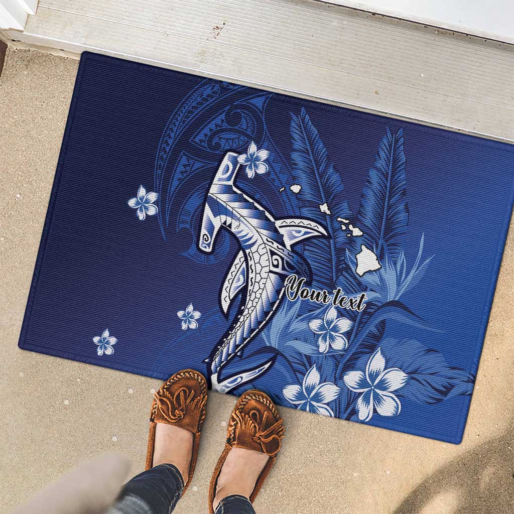 Personalized Hawaiian Maori Hammerhead Shark Rubber Doormat Polu Plumeria - Polynesian Pride