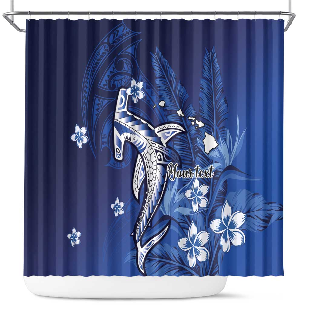 Personalized Hawaiian Maori Hammerhead Shark Shower Curtain Polu Plumeria - Polynesian Pride