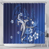 Personalized Hawaiian Maori Hammerhead Shark Shower Curtain Polu Plumeria - Polynesian Pride