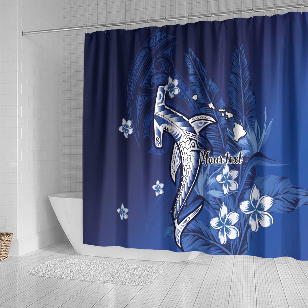 Personalized Hawaiian Maori Hammerhead Shark Shower Curtain Polu Plumeria - Polynesian Pride