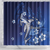 Personalized Hawaiian Maori Hammerhead Shark Shower Curtain Polu Plumeria - Polynesian Pride