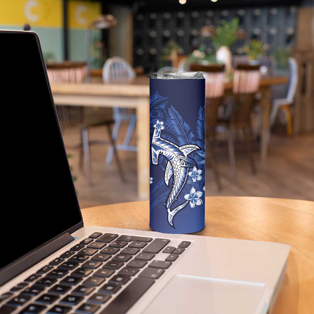 Personalized Hawaiian Maori Hammerhead Shark Skinny Tumbler Polu Plumeria - Polynesian Pride