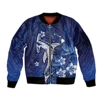 Personalized Hawaiian Maori Hammerhead Shark Sleeve Zip Bomber Jacket Polu Plumeria - Polynesian Pride