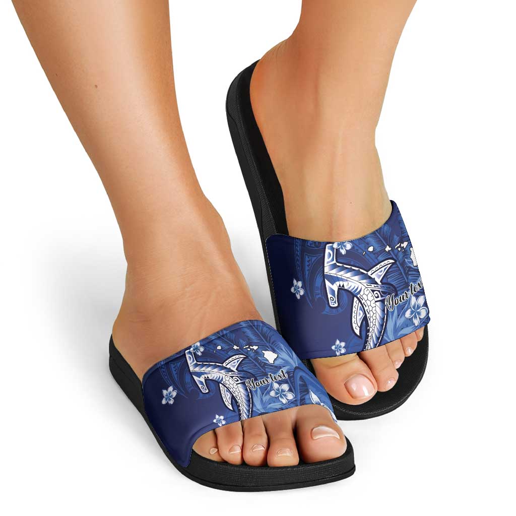 Personalized Hawaiian Maori Hammerhead Shark Slide Sandals Polu Plumeria - Polynesian Pride
