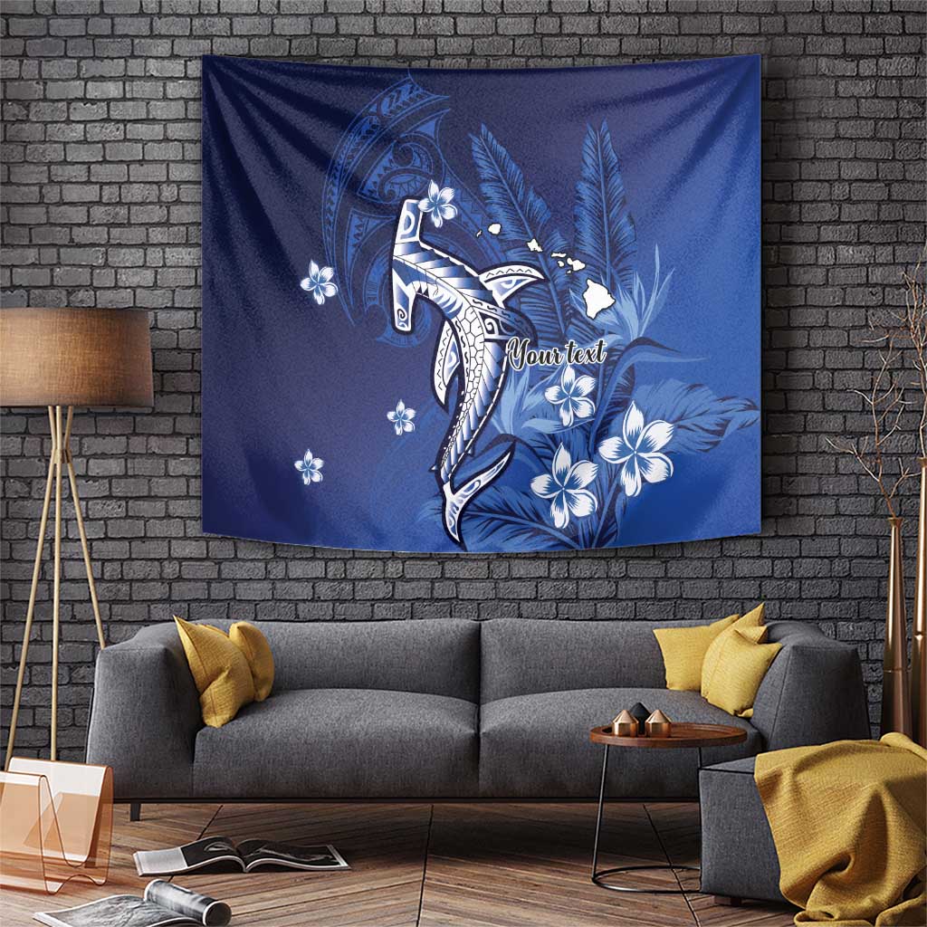 Personalized Hawaiian Maori Hammerhead Shark Tapestry Polu Plumeria - Polynesian Pride