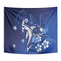 Personalized Hawaiian Maori Hammerhead Shark Tapestry Polu Plumeria - Polynesian Pride