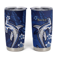Personalized Hawaiian Maori Hammerhead Shark Tumbler Cup Polu Plumeria LT9 Blue - Polynesian Pride