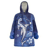 Personalized Hawaiian Maori Hammerhead Shark Wearable Blanket Hoodie Polu Plumeria - Polynesian Pride